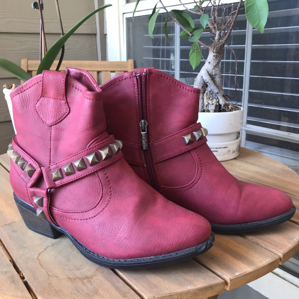 Red Studded Ankle Booties